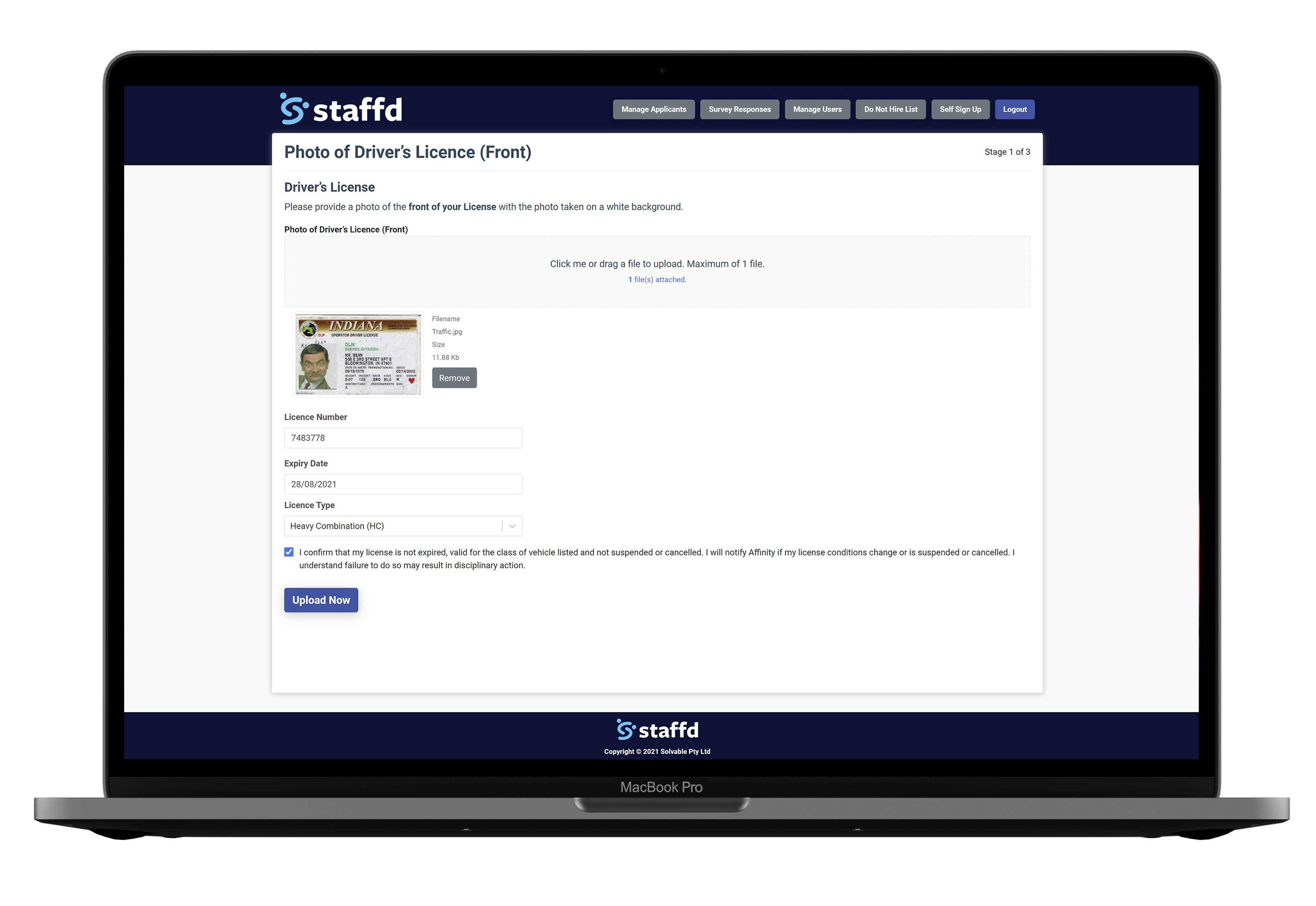 Licence uploads